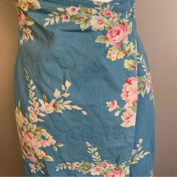 Ralph Lauren VTG 90s Blue Label Floral Denim 90s Apron Wrap Dress - Picture 5 of 13